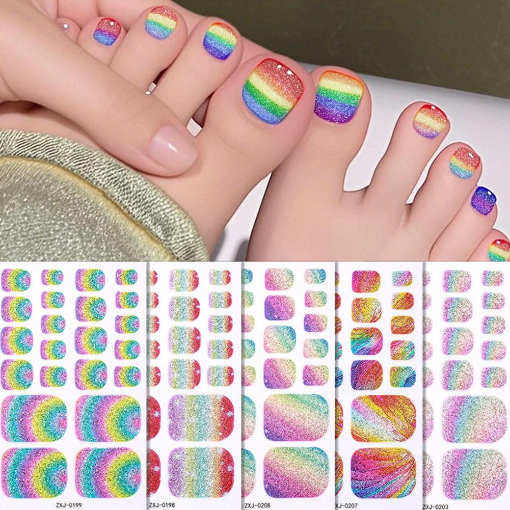 Waterslide Decal Paper - Rainbow Glitter Toe Nail Stickers Self-Adhesive