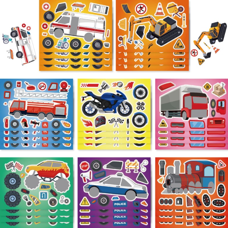 Model Kit Diorama - 8Sheets Engineering Vehicle Stickers Make-a-Face Assemble