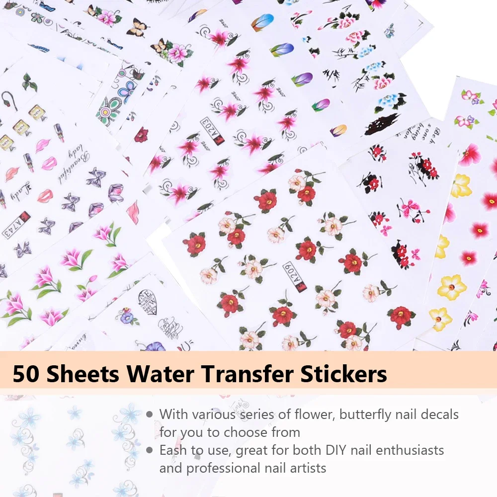 Waterslide Decal Paper - 50 Pcs Nail Stickers Mixed Designs